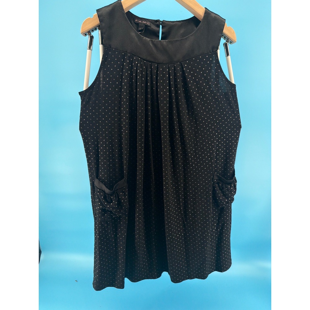 Fang Black Polka Dot Sleeveless Dress with Satin Bow Pockets Size 16
